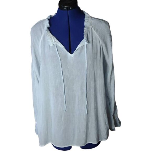 Wonderly Tops - Wonderly Women's Long Sleeve Woven Peasant Casual Top Blue Medium